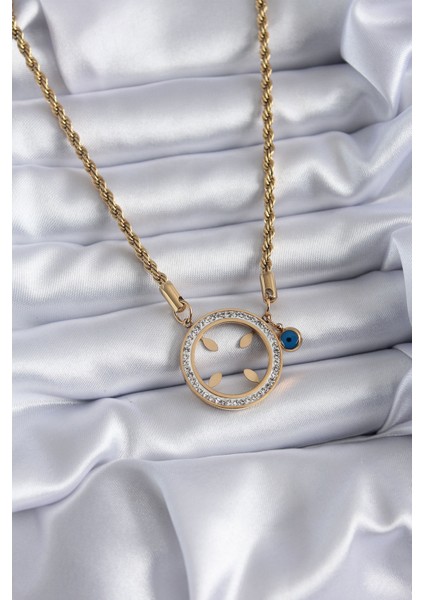 316L Çelik Gold Renk Burgu Zincir Altın Takılabilen Model Zirkon Taş Detay Kadın Kolye - TJ-BKO7784