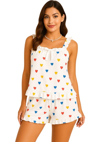 Kalp Desenli Şortlu Pijama Takımı