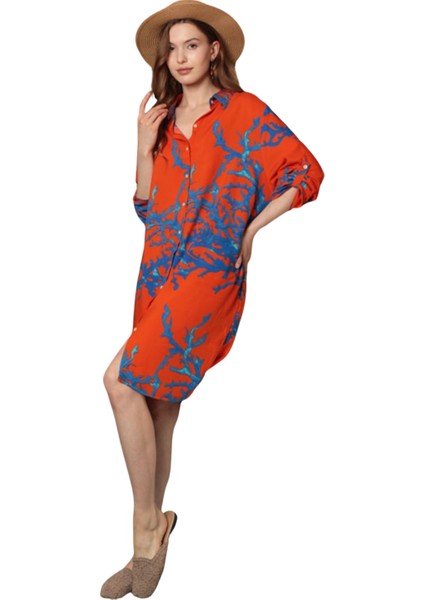 Desenli Elbise - Turuncu fiyatları