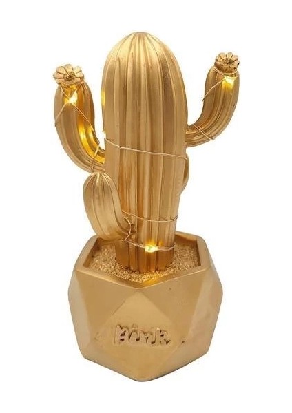 LED Işıklı Sevimli Kaktüs Dekoratif Masa Ası Mini Biblo Gece Ası-Gold fırsatları