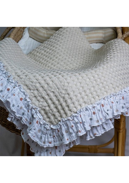 Waffle Müslin Fırfır Detaylı Çocuk & Bebek Örtü | Battaniye | Pike |90X100 %100 Pamuk Çok Amaçlı