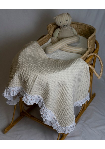 Waffle Müslin Fırfır Detaylı Çocuk & Bebek Örtü | Battaniye | Pike |90X100 %100 Pamuk Çok Amaçlı fırsatları