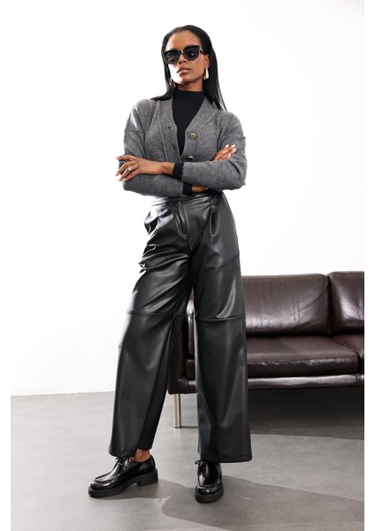 Siyah Parçalı Deri Pantolon 17215