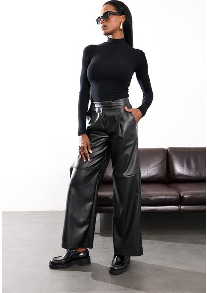 Siyah Parçalı Deri Pantolon 17215 fiyatları