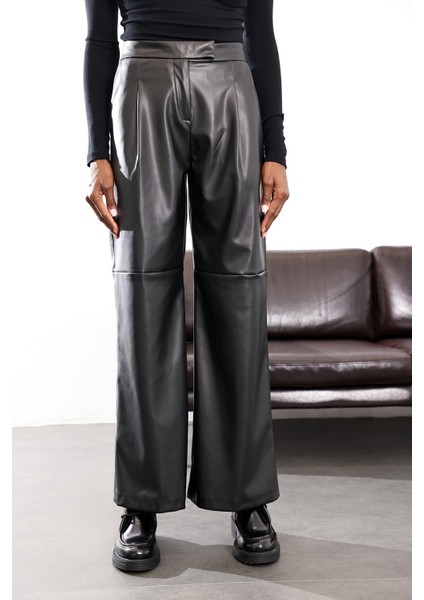 Siyah Parçalı Deri Pantolon 17215 indirimleri