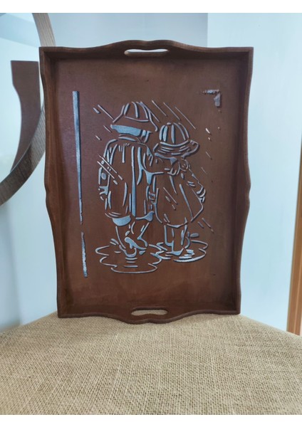 Elaca Ahşap Bohem Kahverengi Çay Kahve Kız Erkek Sunumluk Tepsi