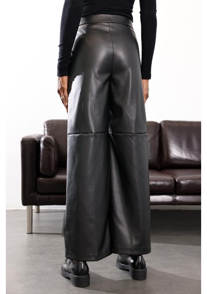 Siyah Parçalı Deri Pantolon 17215