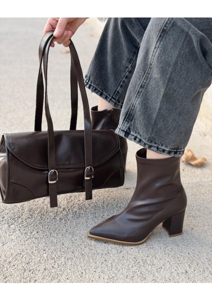 Selvora Streç Mat Deri Kahverengi Kadın Bot indirimleri