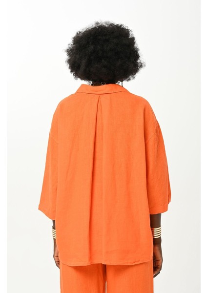 Kadın Düz Renk Tek Cepli %100 Keten Gömlek indirimleri