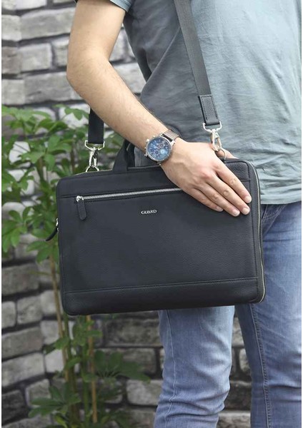 Guard Siyah Deri Özel Üretim Laptop ve Evrak Çantası