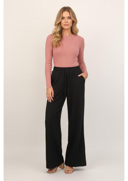8218M Bel Lastikli Geniş Paça Eşofman Siyah