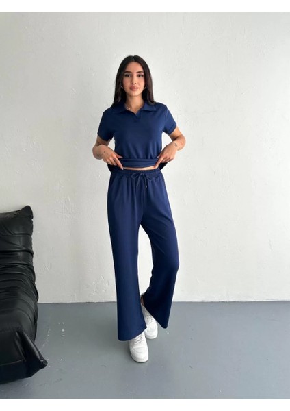 Osy Modal Yumuşak Dokulu Kumaş Kısa Kollu Yakalı T-Shirt Pantalon Ikili Takım- Lacivert fırsatları