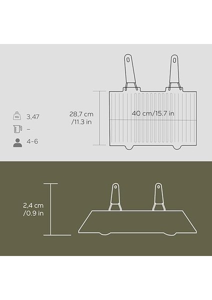 Metal Döküm Mangal Izgarası, Çift Silikon Kulplu, 40 x 25 x 0.7 cm indirimleri