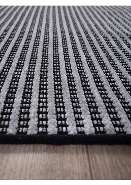 Gri Şönil Kilim Salon Oturma Çocuk Odası Hasır Yıkanabilir Yolluk Kaymaz Taban Halı Siyah