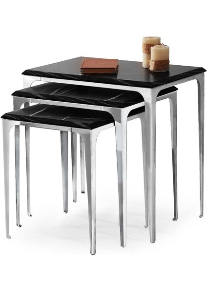 Amore 3'lü Zigon Sehpa Siyah / Krom