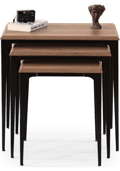 Amore 3'lü Zigon Sehpa Ceviz / Siyah