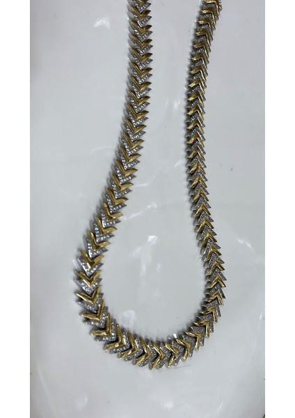 Iki Renkli Chevron (V Şekilli) Taşlı Gerdanlık Kolye