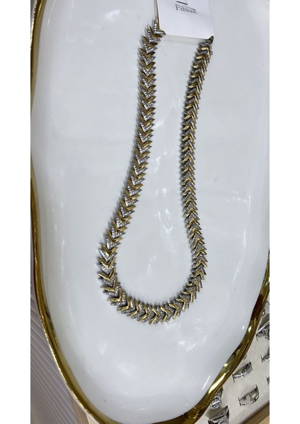 Iki Renkli Chevron (V Şekilli) Taşlı Gerdanlık Kolye fiyatları