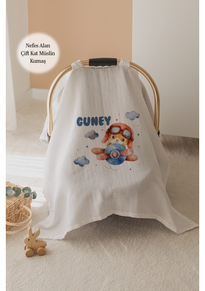 %100 Pamuk Isme Özel Çift Katlı Müslin Puset Örtüsü - Tavşan