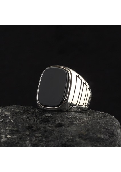 925 Ayar Gümüş Siyah Oniks Taşlı Modern Tasarım Erkek Yüzük modelleri