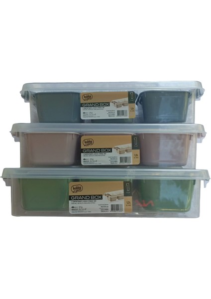 Grand Kilitli 3 Bölmeli Derin Organize Saklama Kutusu - 1.8 L modelleri