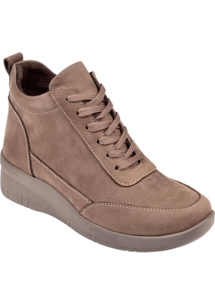 Hakiki Deri Dolgu Taban Nubuk Kadın Bot BEE-375 Kum Nubuk