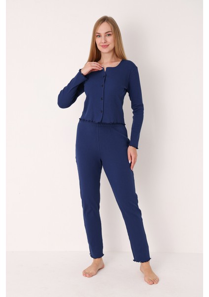 Lacivert Önden Düğmeli Pijama Takımı fiyatları