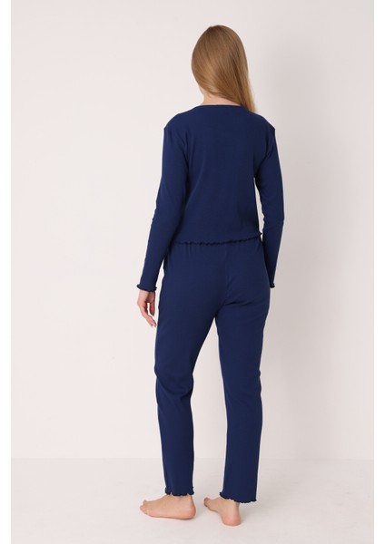 Lacivert Önden Düğmeli Pijama Takımı modelleri