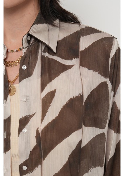 Kadın Desenli Çizgi Detaylı Oversize Gömlek modelleri