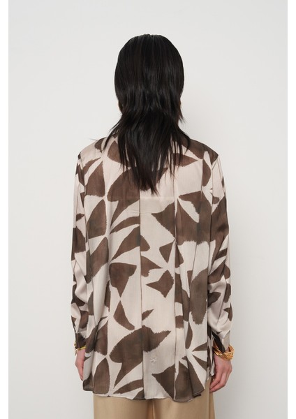 Kadın Desenli Çizgi Detaylı Oversize Gömlek indirimleri