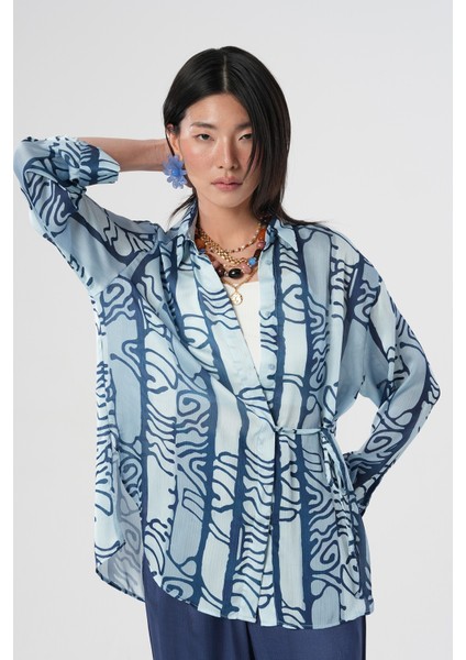 Kadın Belden Bağlama Detaylı Desenli Gömlek fiyatları