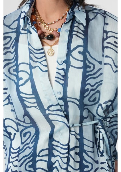 Kadın Belden Bağlama Detaylı Desenli Gömlek modelleri