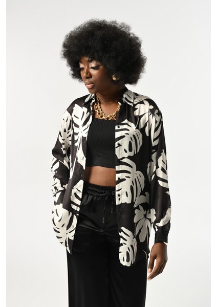 Kadın Yaprak Desenli Oversize Kesim Gömlek modelleri