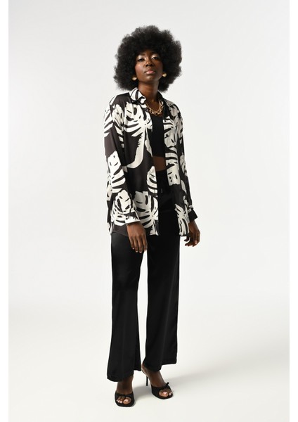 Kadın Yaprak Desenli Oversize Kesim Gömlek fırsatları