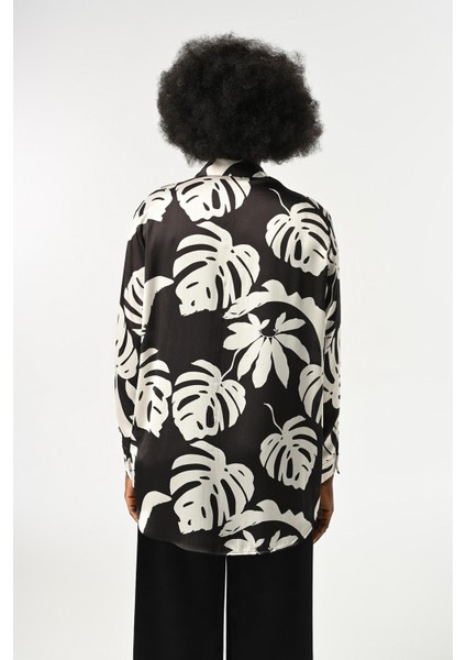 Kadın Yaprak Desenli Oversize Kesim Gömlek indirimleri