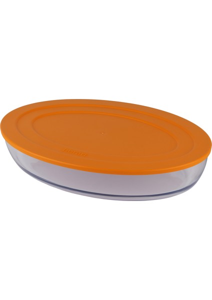 Turuncu Plastik Kapaklı Büyük Sade Oval Cam Tepsi