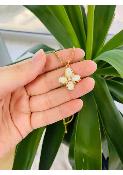 Kalın Zincirli Dört Yapraklı Çiçek Paslanmaz Çelik Kadın Kolye fiyatları