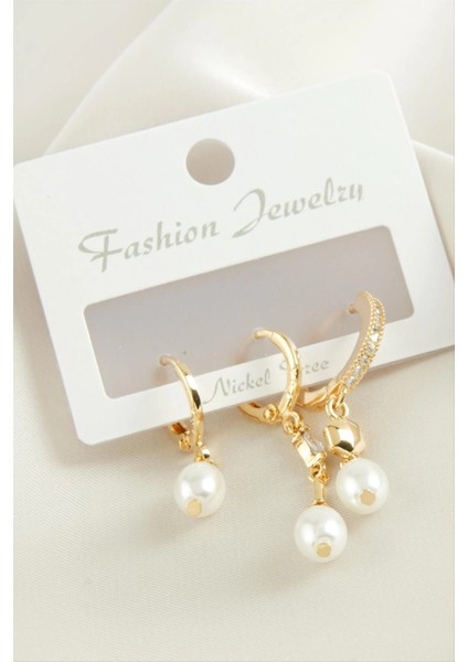 3 Adet Oval Inci Zirkon Taşlı Küpe