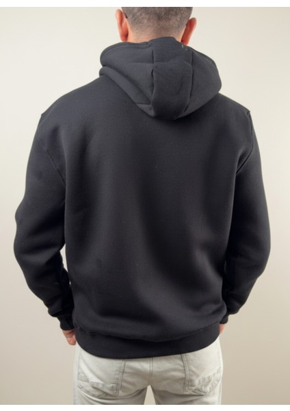 Erkek Oversize Kapüşonlu Pamuklu Sweatshirt, 3 Iplik Içi Polarlı Şardonlu Kalın Kışlık Sweat fırsatları