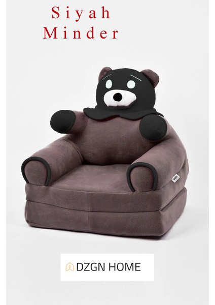 Portatif Taşınabilir Katlanabilir Sünger Ayıcık Koltuk- Çocuk Koltuğu - Siyah