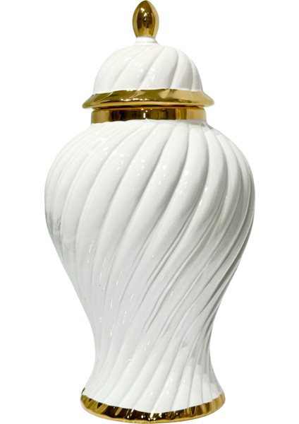 Seramik Halat Desen Büyük Küp Beyaz