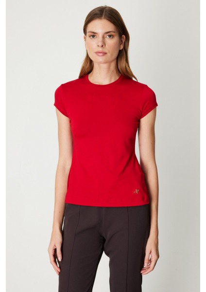 Kadın Sıfır Yaka Ay Kol Basic Bluz 61302 Kırmızı