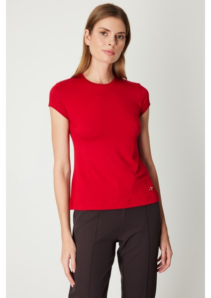 Kadın Sıfır Yaka Ay Kol Basic Bluz 61302 Kırmızı fiyatları