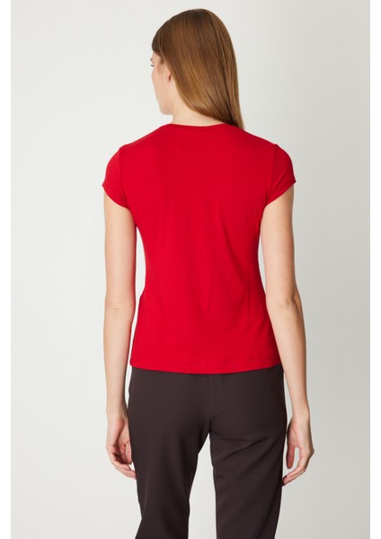 Kadın Sıfır Yaka Ay Kol Basic Bluz 61302 Kırmızı fırsatları