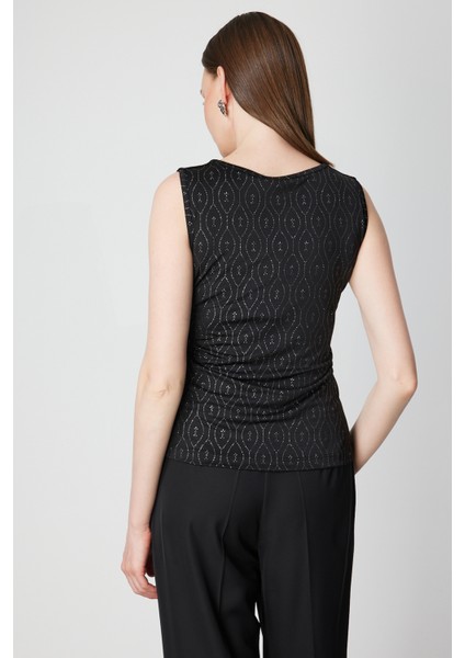 Kadın Dilim Yaka Simli Bluz 61389 Siyah fırsatları