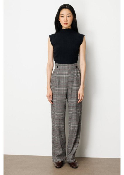 Kadın Beli Lastikli Ekoseli Pantolon 5077 Siyah fiyatları