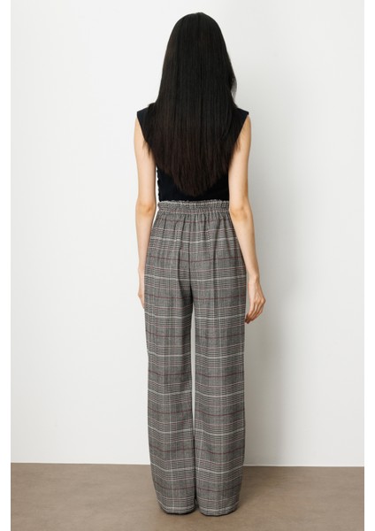 Kadın Beli Lastikli Ekoseli Pantolon 5077 Siyah fırsatları