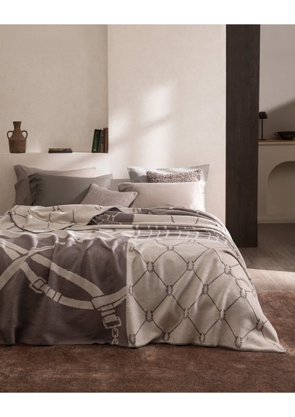 Maroux Çift Kişilik Jakarlı Pamuklu Battaniye - Bej/vizon