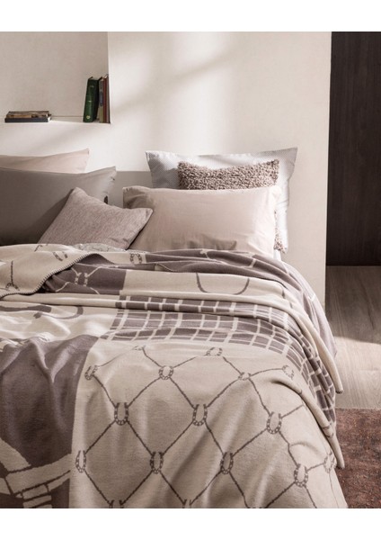 Maroux Çift Kişilik Jakarlı Pamuklu Battaniye - Bej/vizon fiyatları