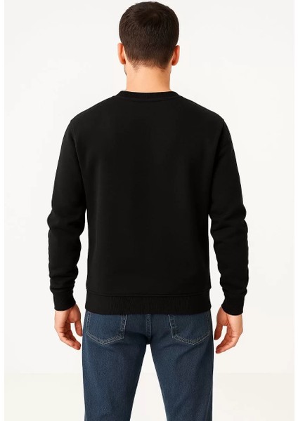 Erkek Üç Iplik Düz Bisiklet Yaka Sweatshirt - Siyah modelleri